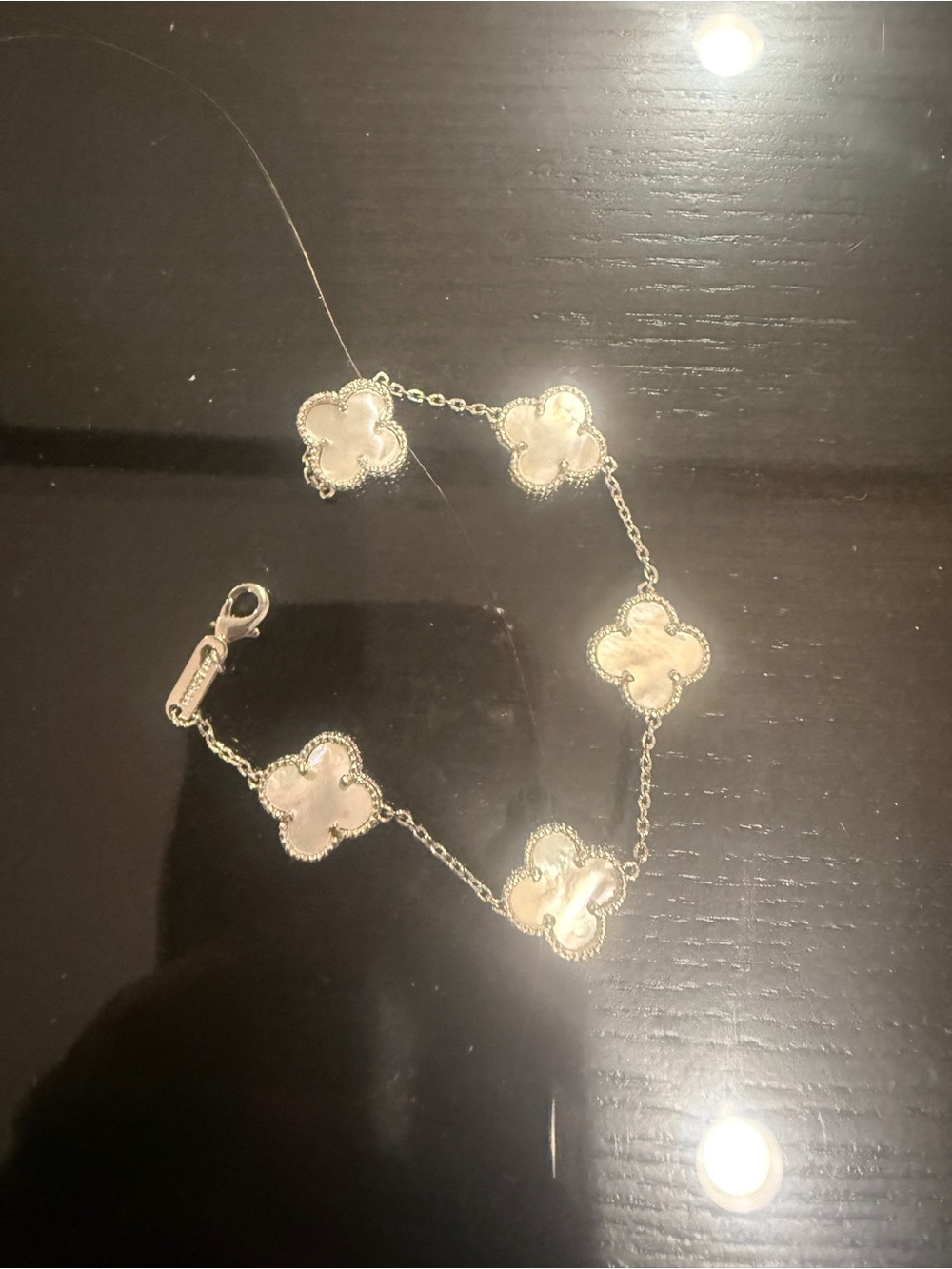 Designer Inspired Mother-of-Pearl Clover Link Bracelet - White